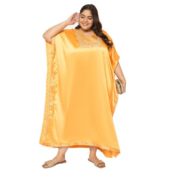 Gypsie Blu Women Stylish Kaftan Dress Plus Size Satin Sequences Wedding Gown - Picture 2 of 7